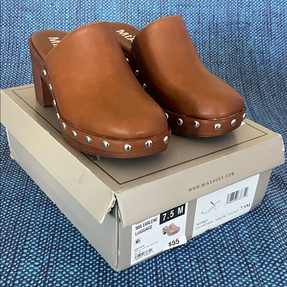 MIA Brown Studded Leather Clogs